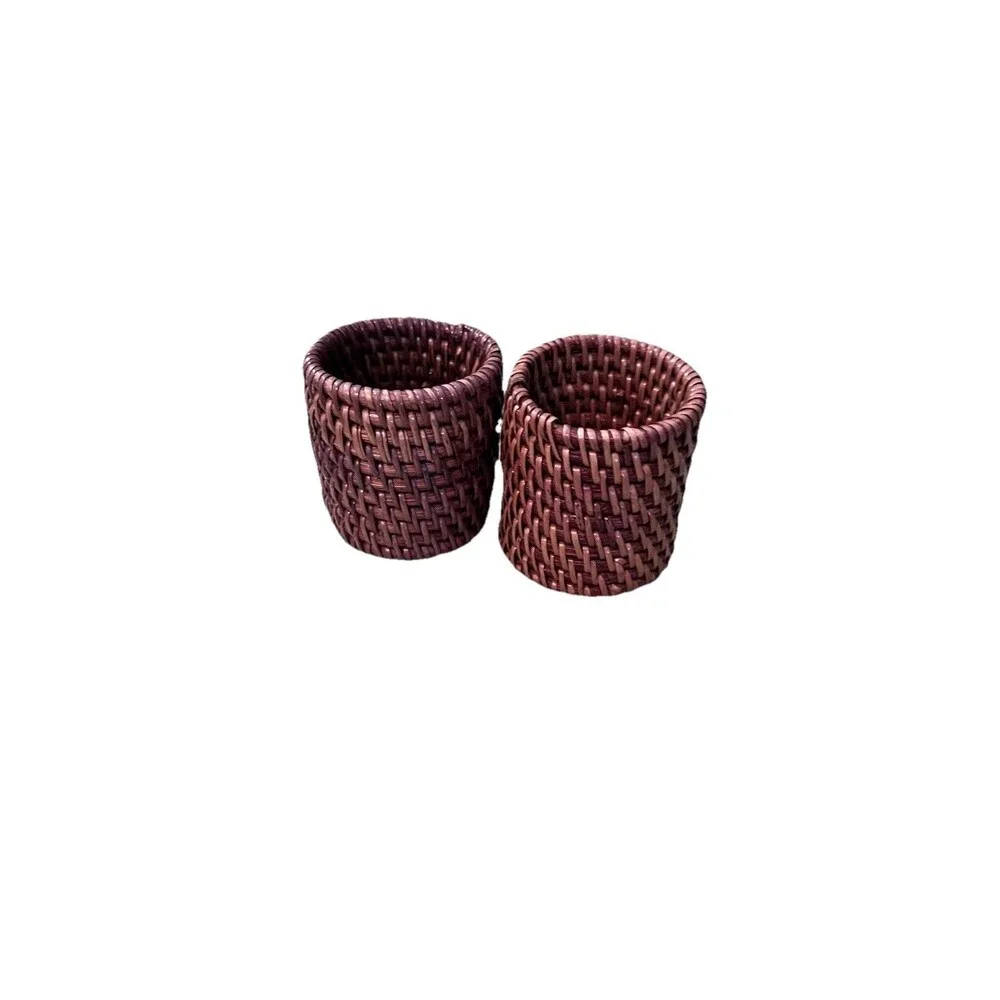 Set of 2 Rattan Napkin Rings Round Woven Table Decor Wide 2
